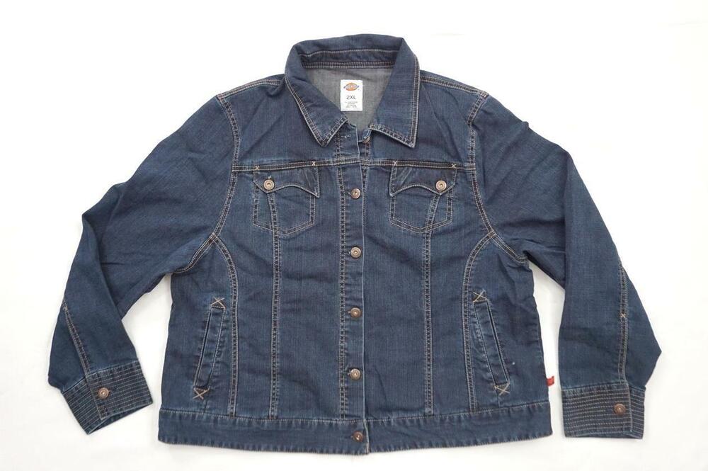 DICKIES USED WOMEN 2XL CLASSIC/TRUCKER DARK BLUE DENIM JACKET